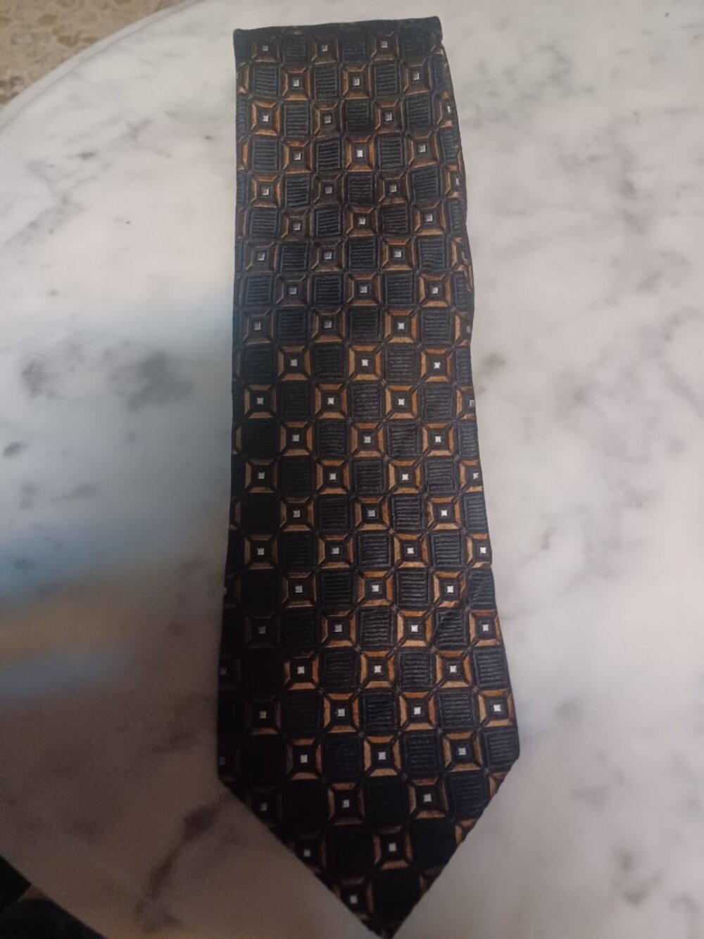 Michael Kors 100% Silk Tie Black Copper Silver Blocks